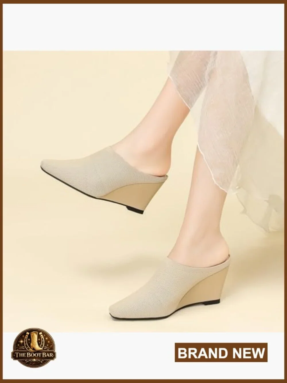 Knit Mesh Wedge Heel Mules, Square Toe Slip-On Sandals for Casual Work